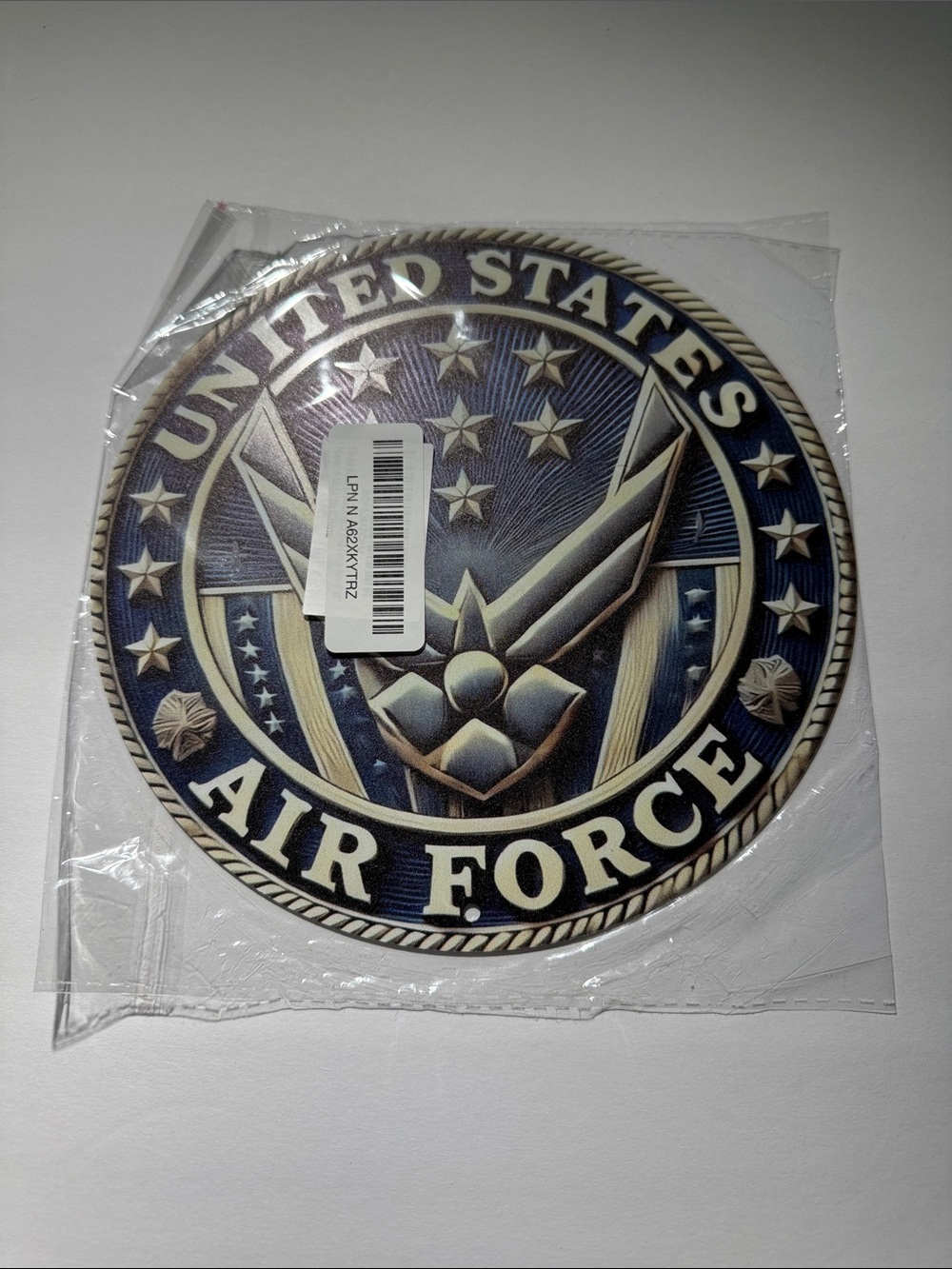 United States Air Force Round Emblem Wall Decor - Blue & Gold. 8”x8” round.
